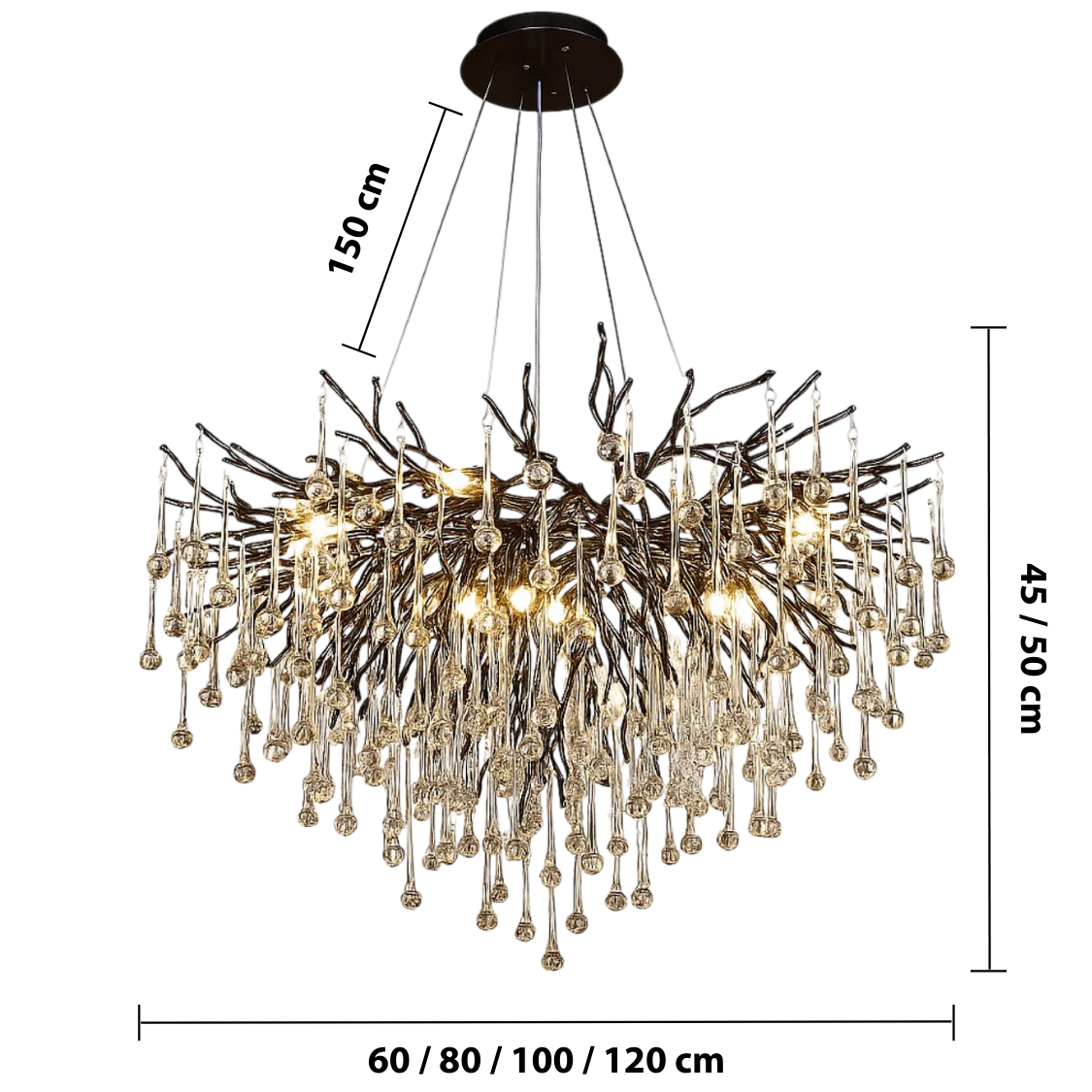 Raindrop Black Chandelier — dimensions
