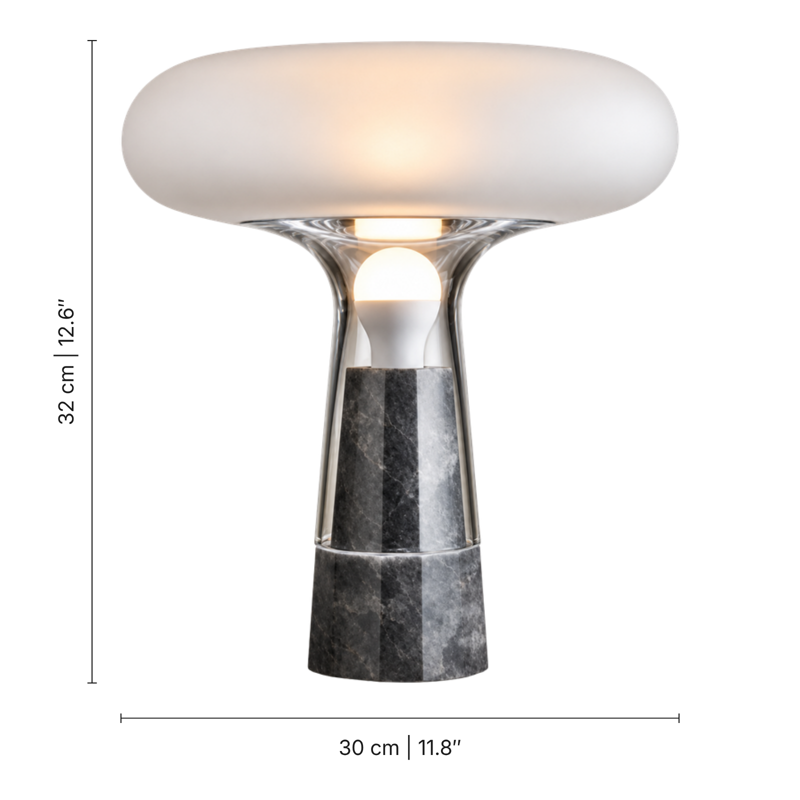 Grey Marble And Smokey Glass Table Lamp — dimensions