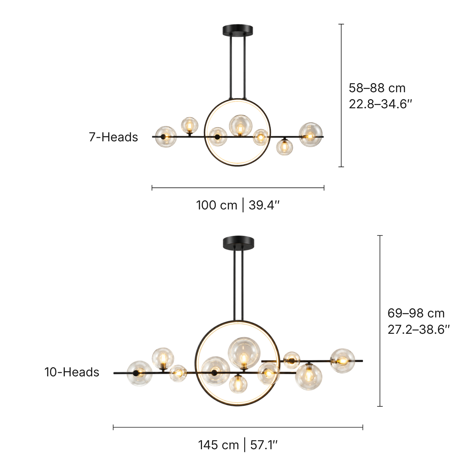 Estola Glass Kitchen Table Pendant Light — dimensions