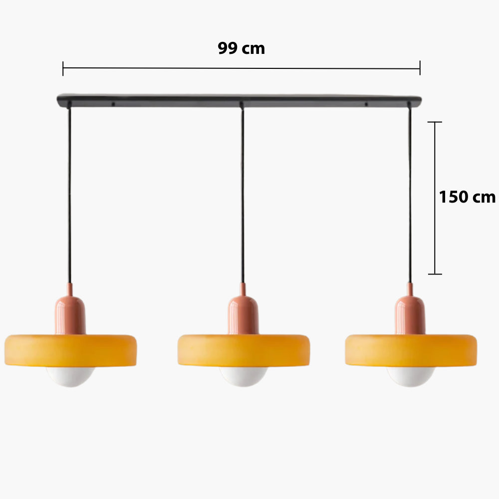 3-Head Bauhaus Colored Glass Pendant Light — dimensions