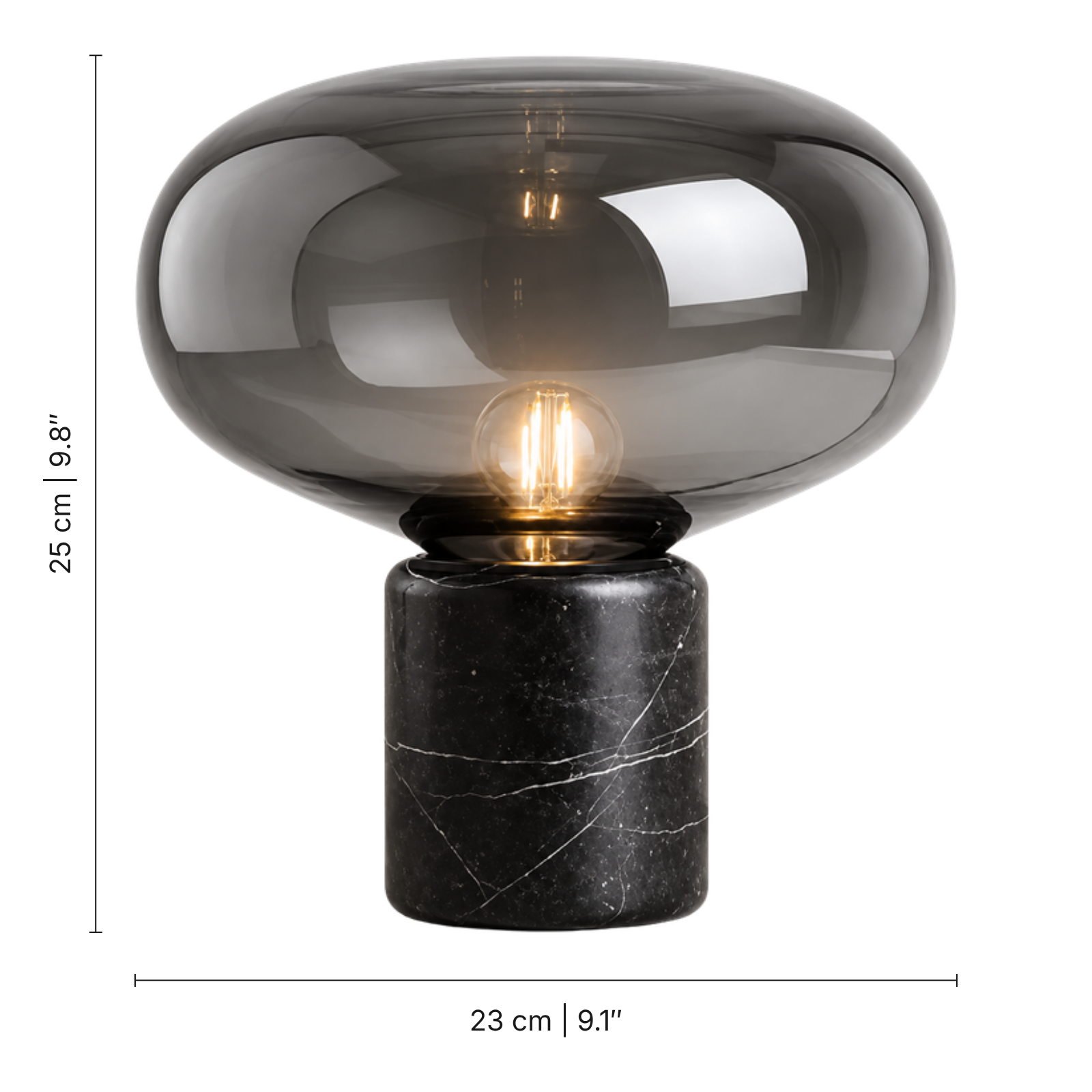 Avorio Black Marble Glass Table Lamp — dimensions