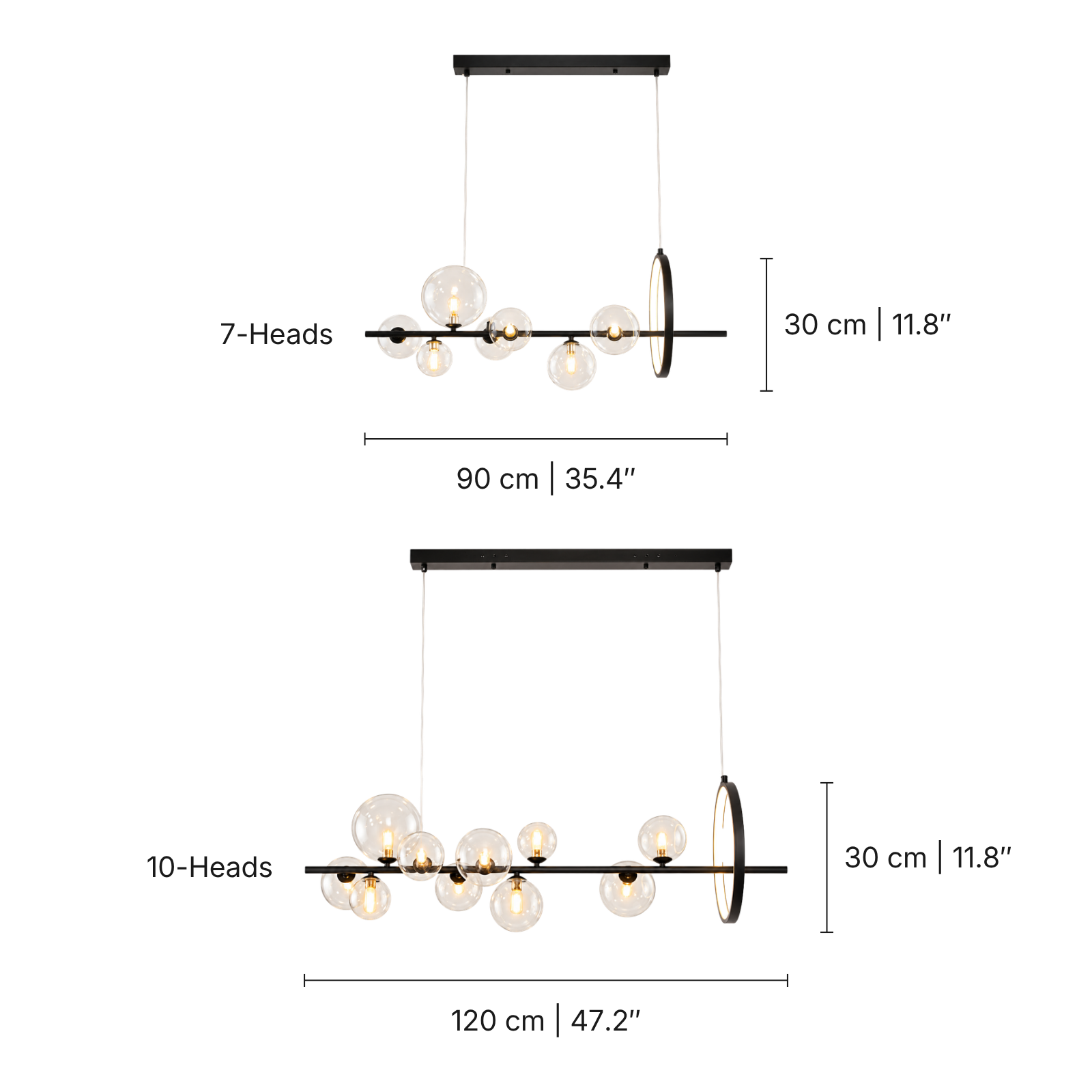 Nordic Blown Glass Pendant Light — dimensions