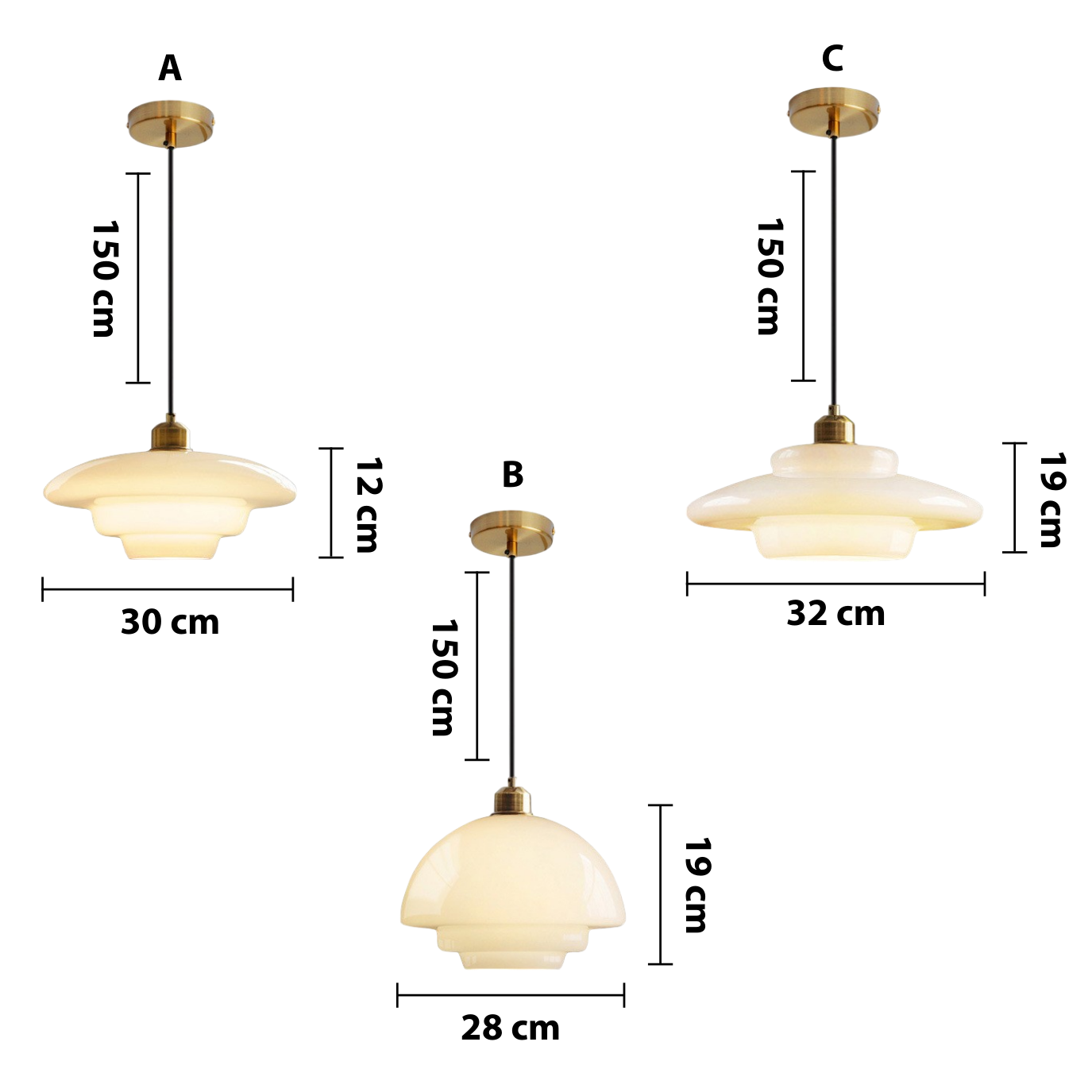 Milky White Glass Pendant Light — dimensions