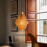 Antique Brass Striped Pendant Light