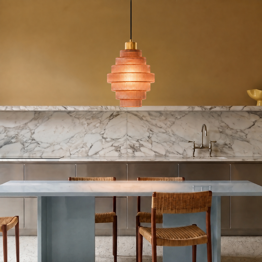 Antique Brass Striped Pendant Light